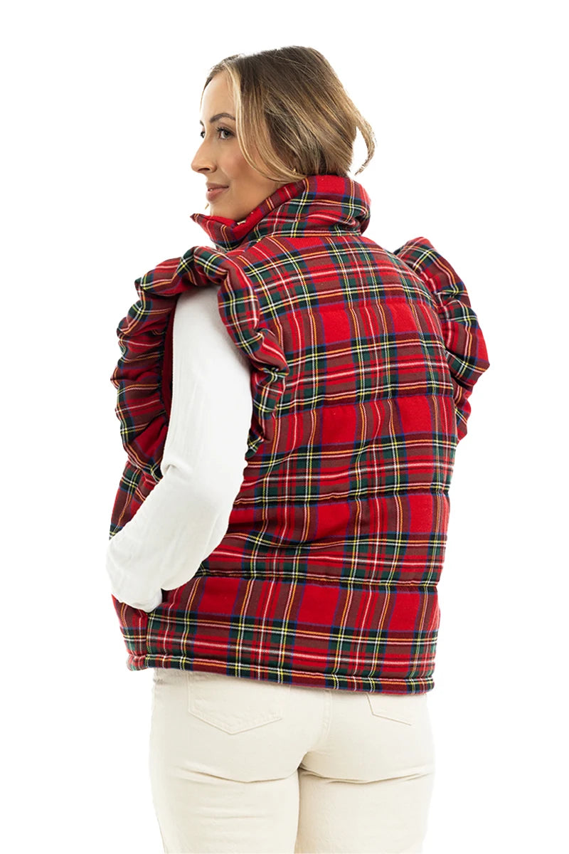 Royal Stewart Plaid Ruffle Wholesale Puffer Vest