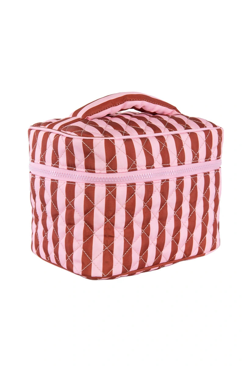 Pink and Wine Striped Wholesale Cosmetic Bag