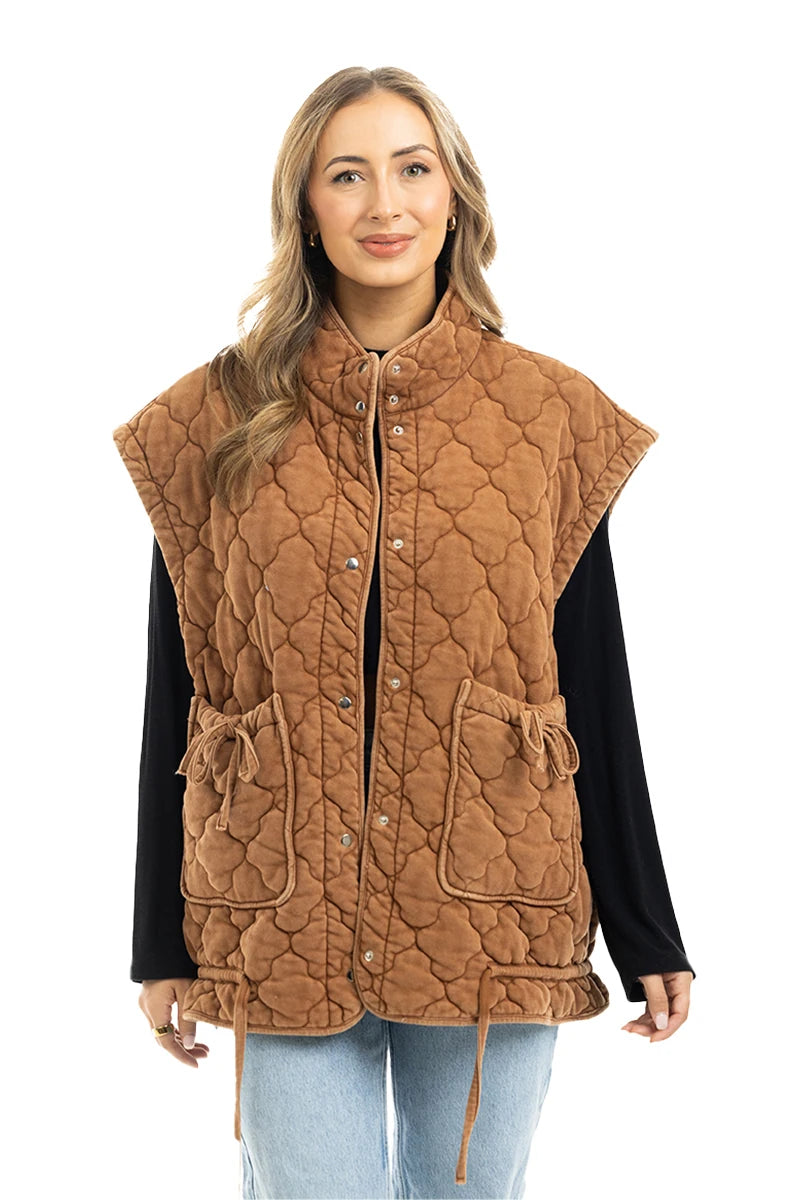 Brown Wholesale Oversized Garment Washed Vests