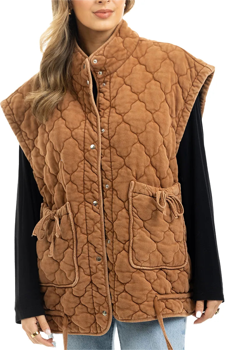 Brown Wholesale Oversized Garment Washed Vests
