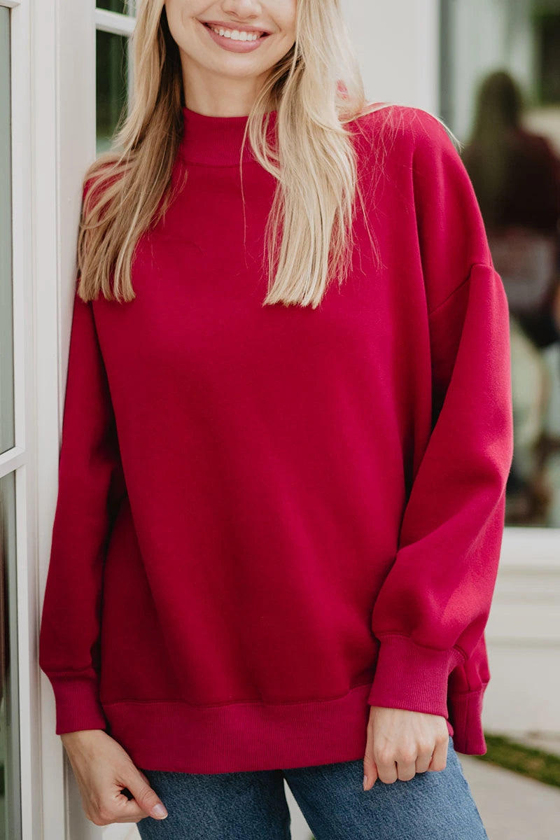 Red Essential Wholesale Mockneck Sweatshirt