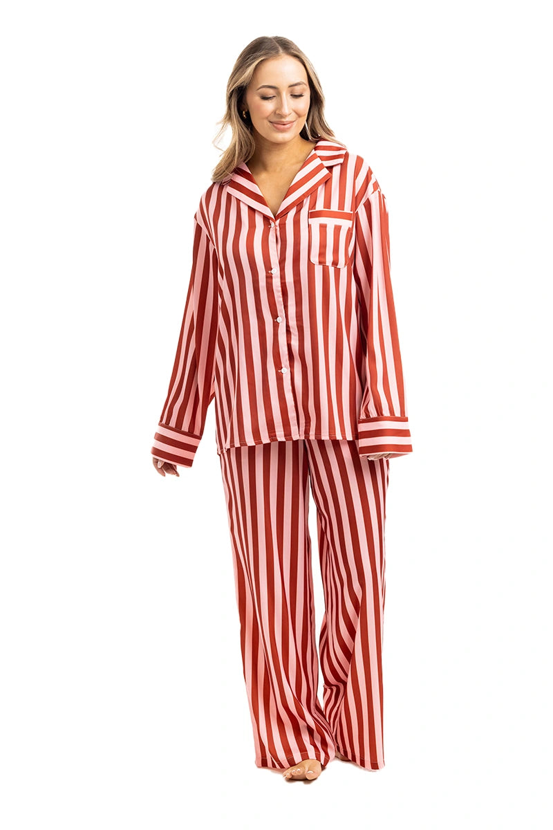 Blush Striped Satin Wholesale Women Matching Pajama Pants