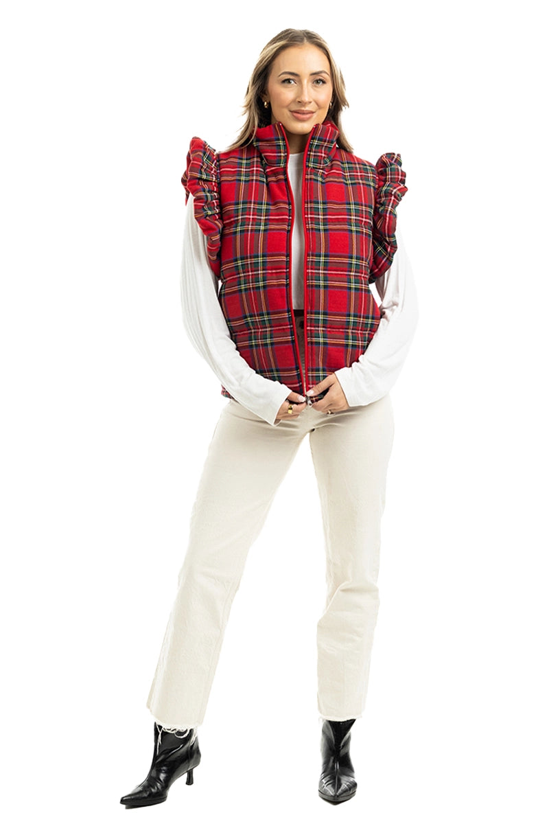 Royal Stewart Plaid Ruffle Wholesale Puffer Vest