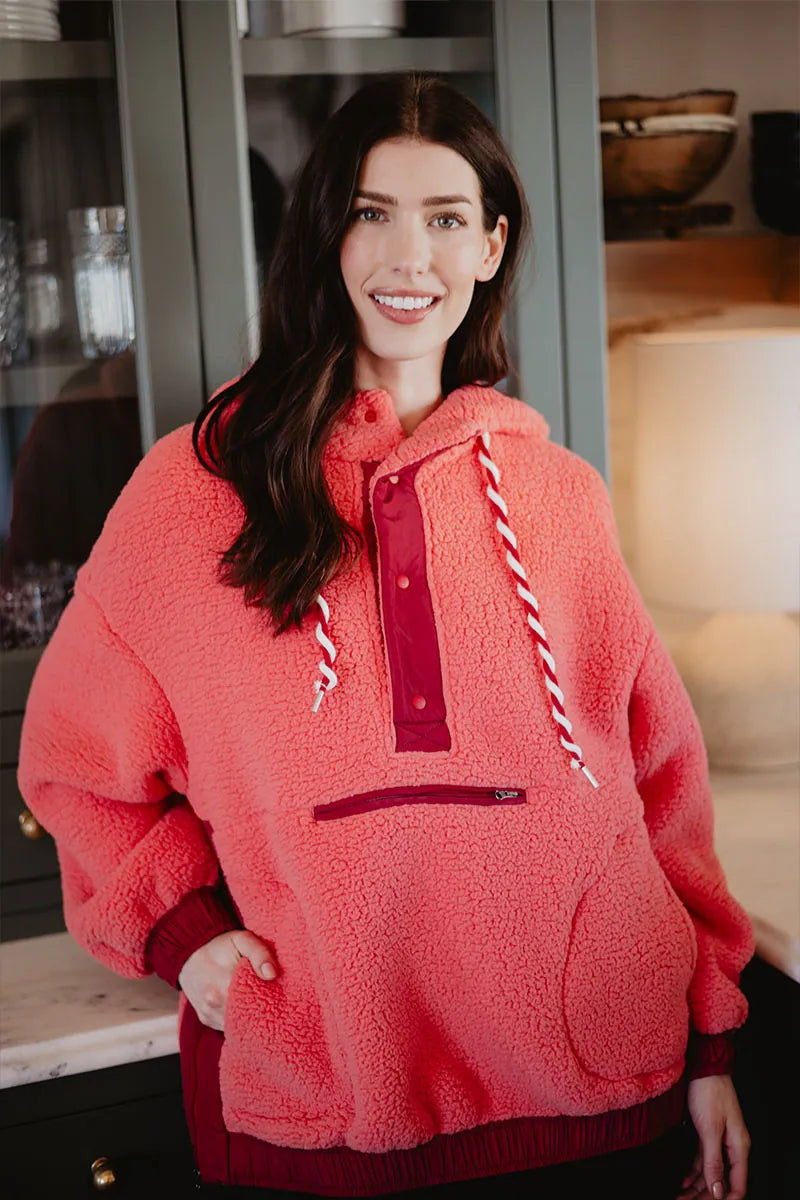 Coral Two-Toned Wholesale Sherpa Fleece Pullover
