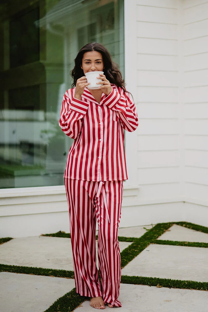 Blush Striped Satin Wholesale Women Matching Pajama Pants