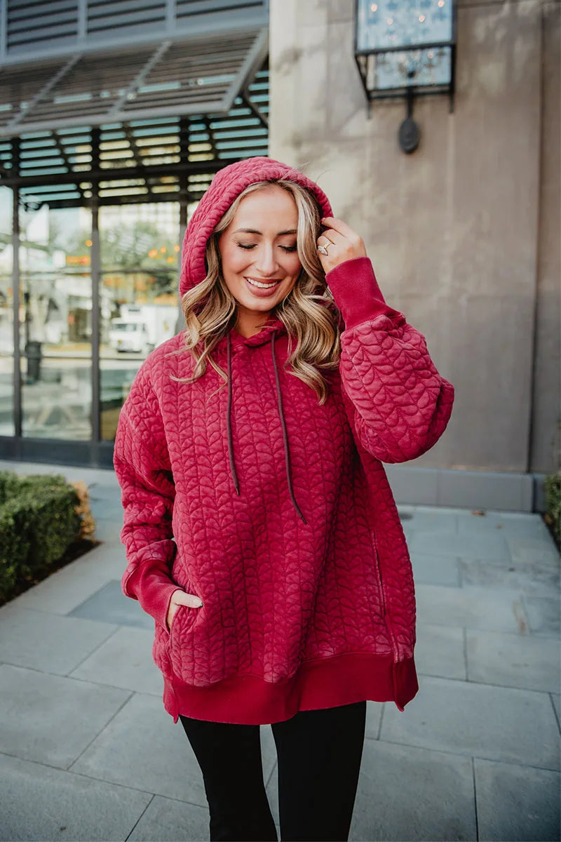 Red Heart Quilted Garment Washed Hoodie