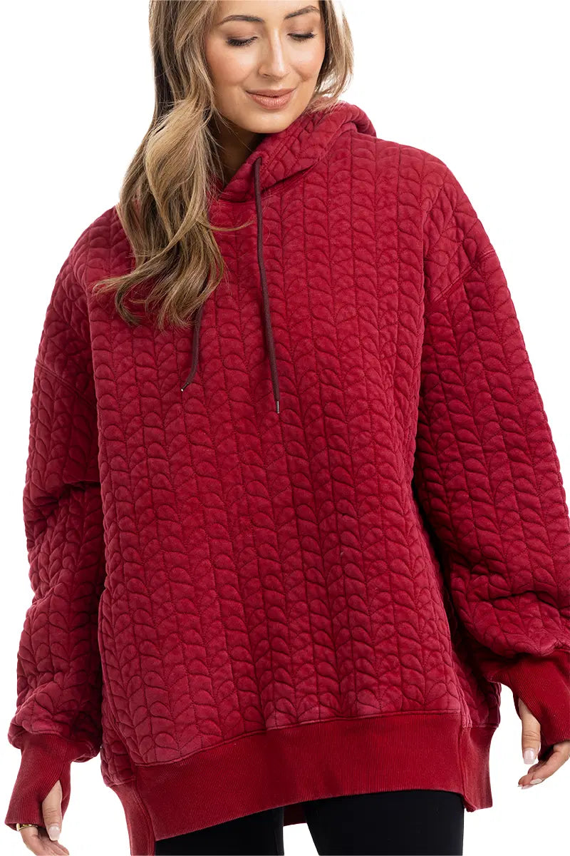 Red Heart Quilted Garment Washed Hoodie