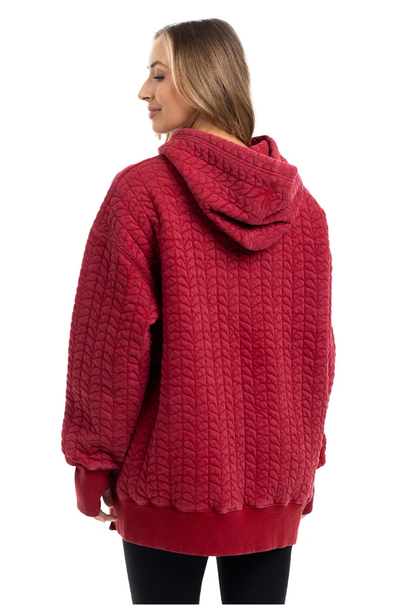 Red Heart Quilted Garment Washed Hoodie