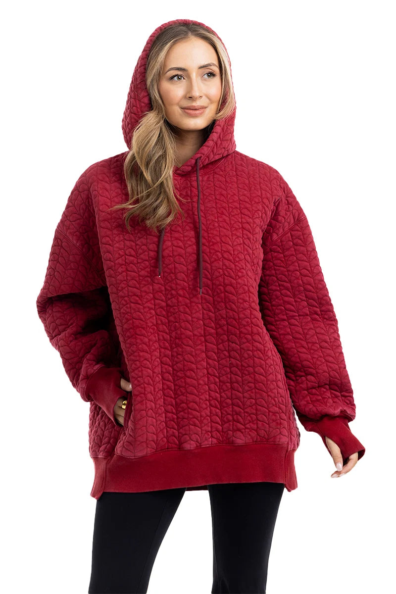 Red Heart Quilted Garment Washed Hoodie
