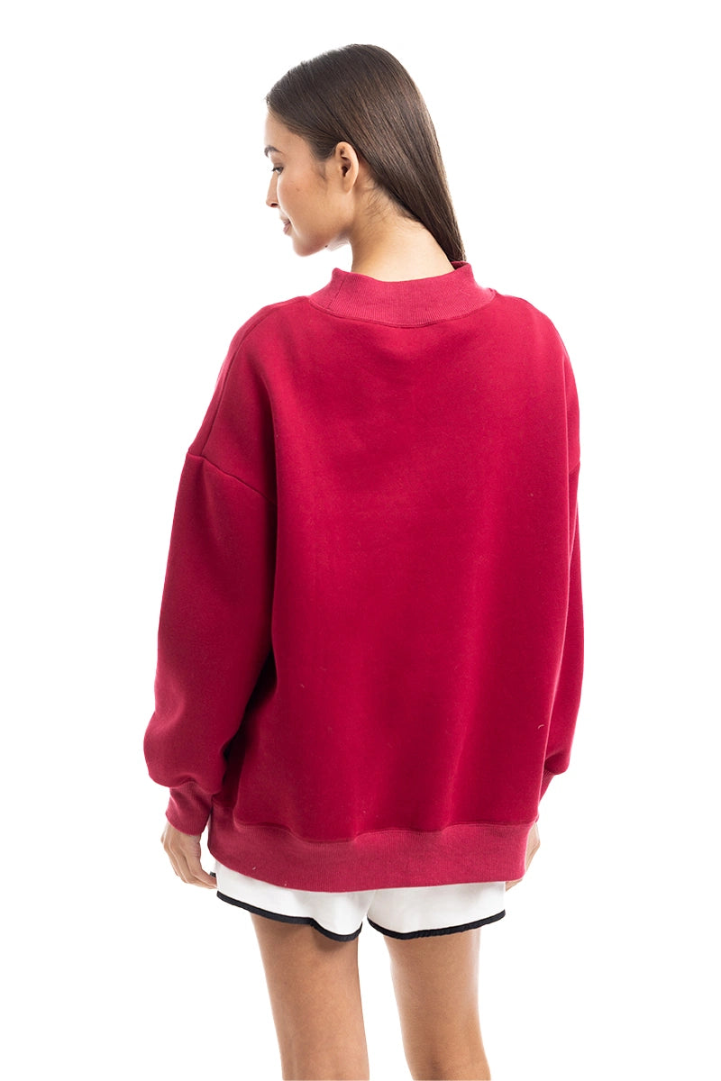 Red Essential Wholesale Mockneck Sweatshirt