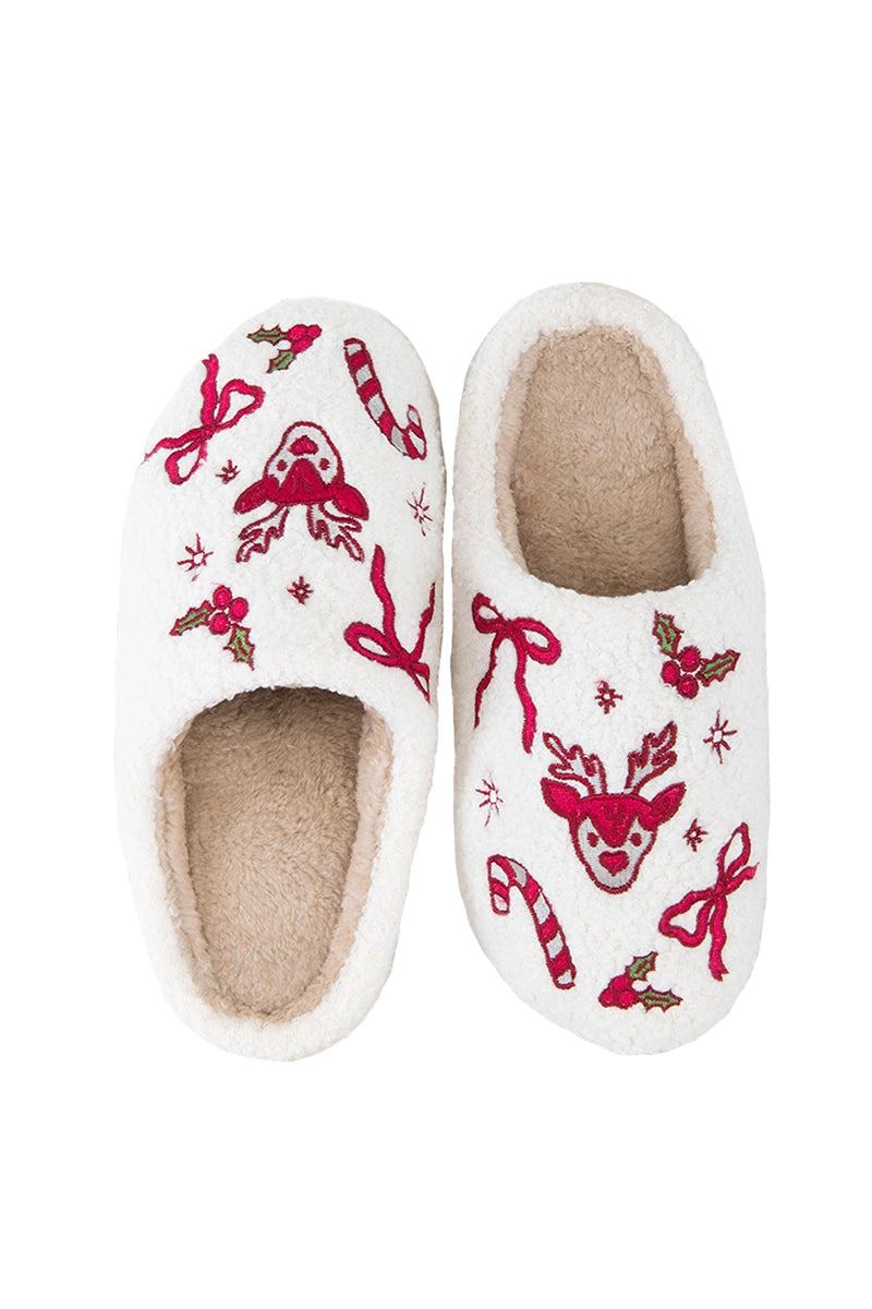 Bow Reindeer House Slippers for Women