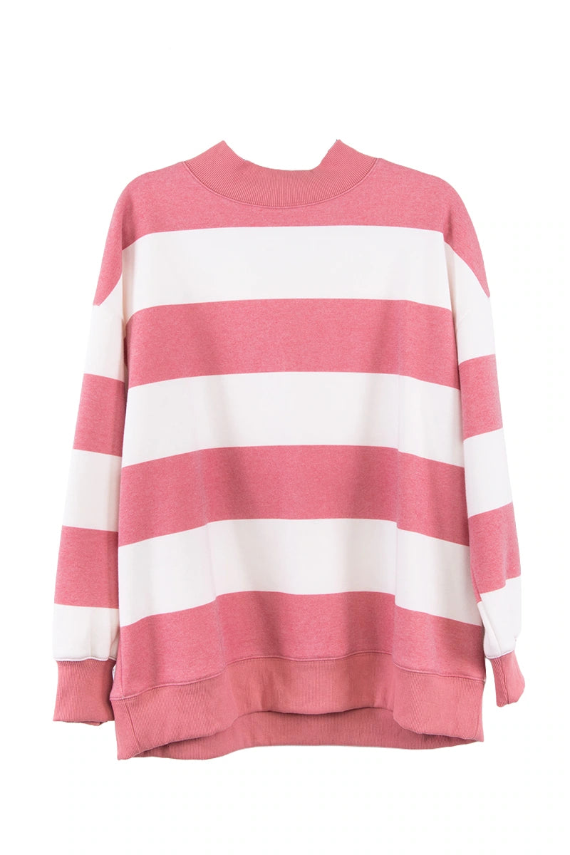 Red and White Striped Wholesale Mockneck Pullover