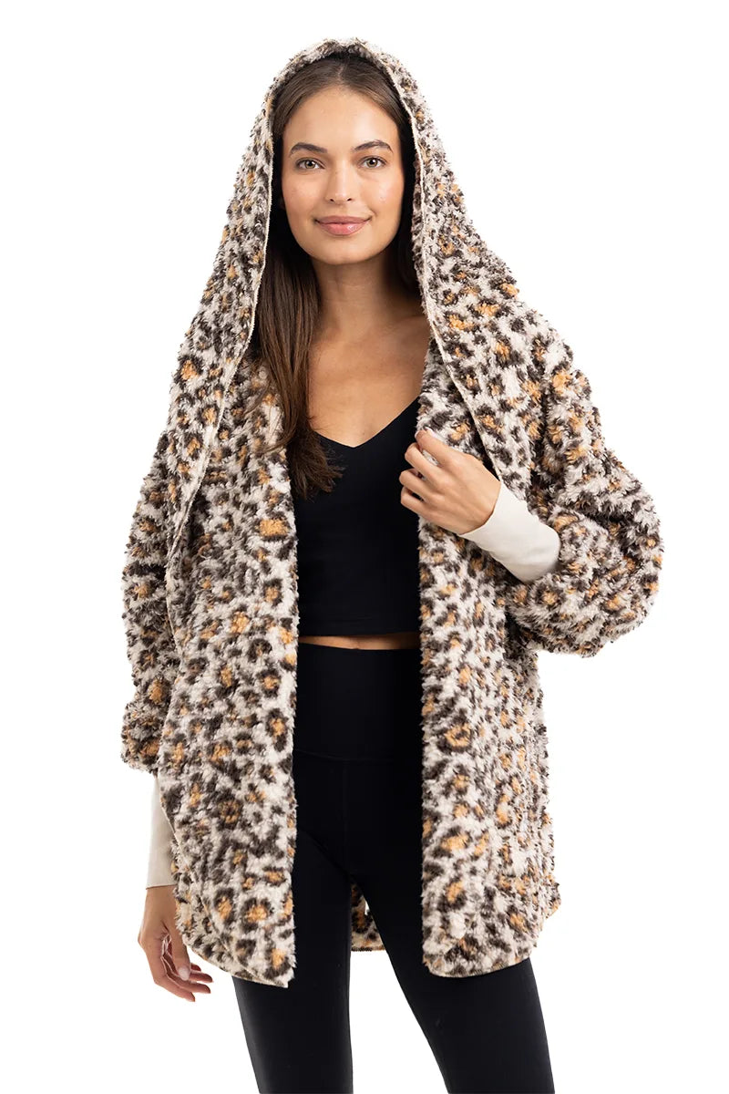 Tan Leopard Hooded Body Wrap with Pockets