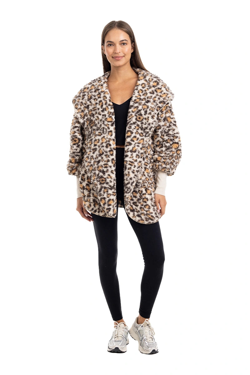 Tan Leopard Hooded Body Wrap with Pockets