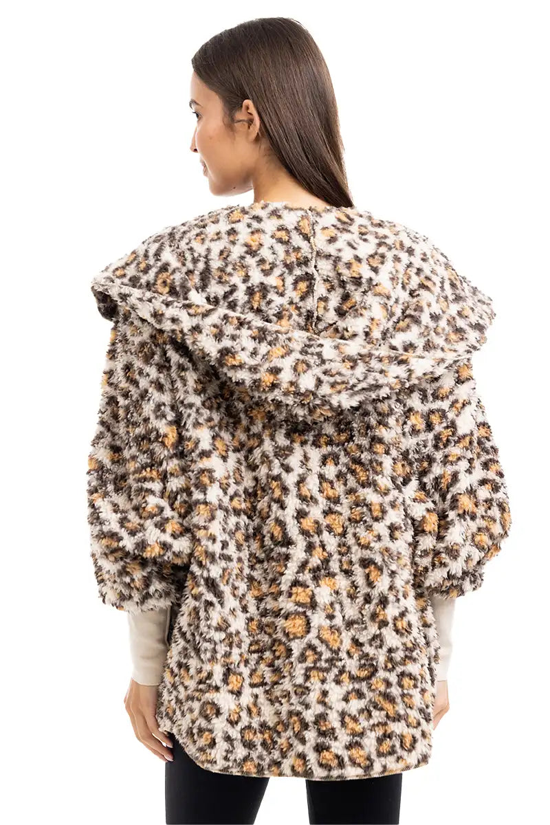 Tan Leopard Hooded Body Wrap with Pockets