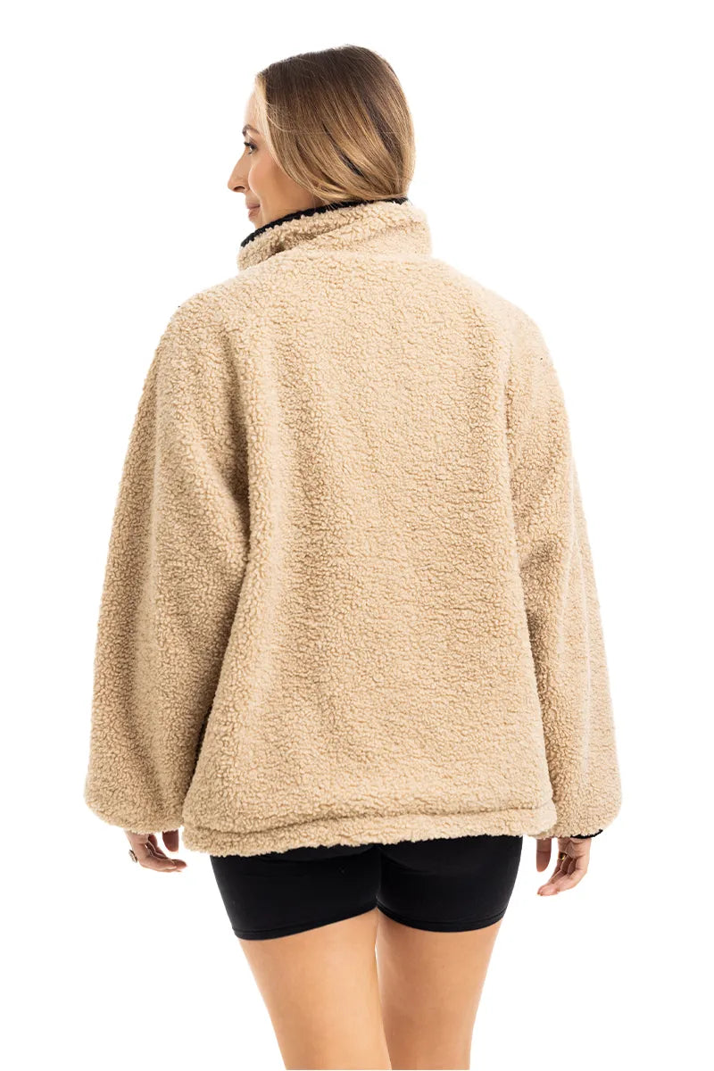 Tan Sherpa Lace Trim Women's Jacket