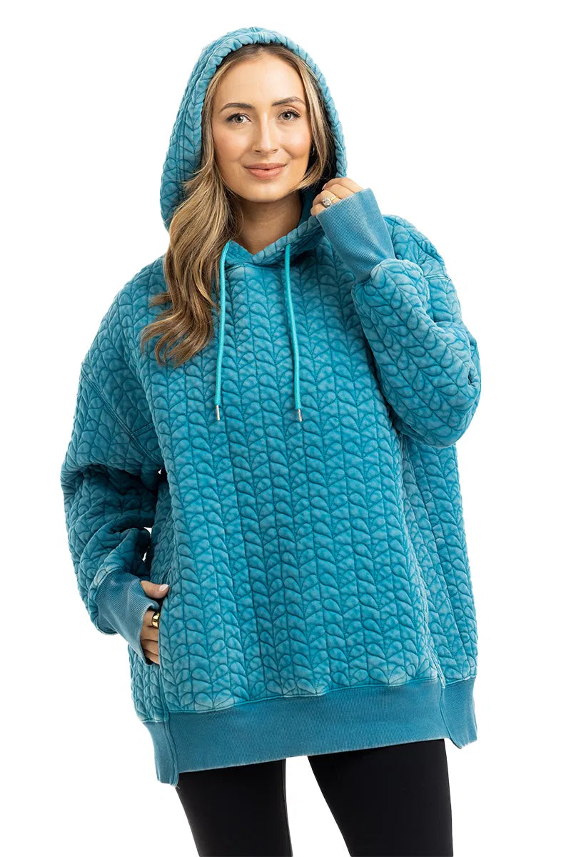 Deep Teal Wholesale Heart Quilted Pullover Hoodie