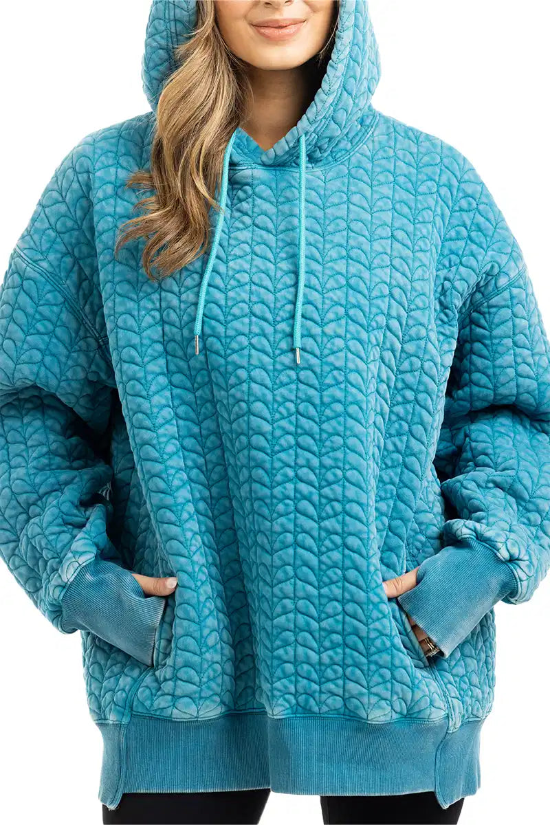 Deep Teal Wholesale Heart Quilted Pullover Hoodie