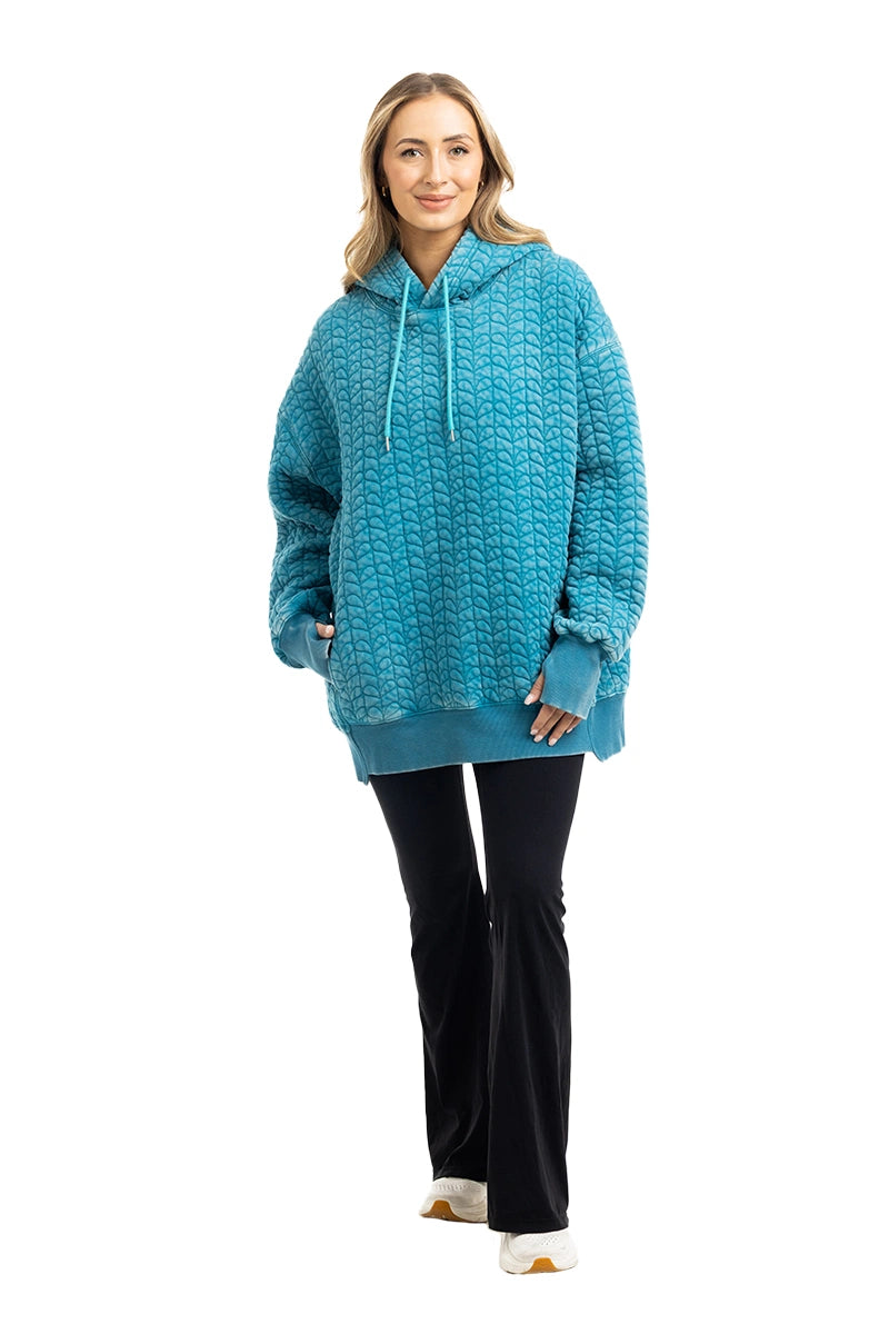 Deep Teal Wholesale Heart Quilted Pullover Hoodie