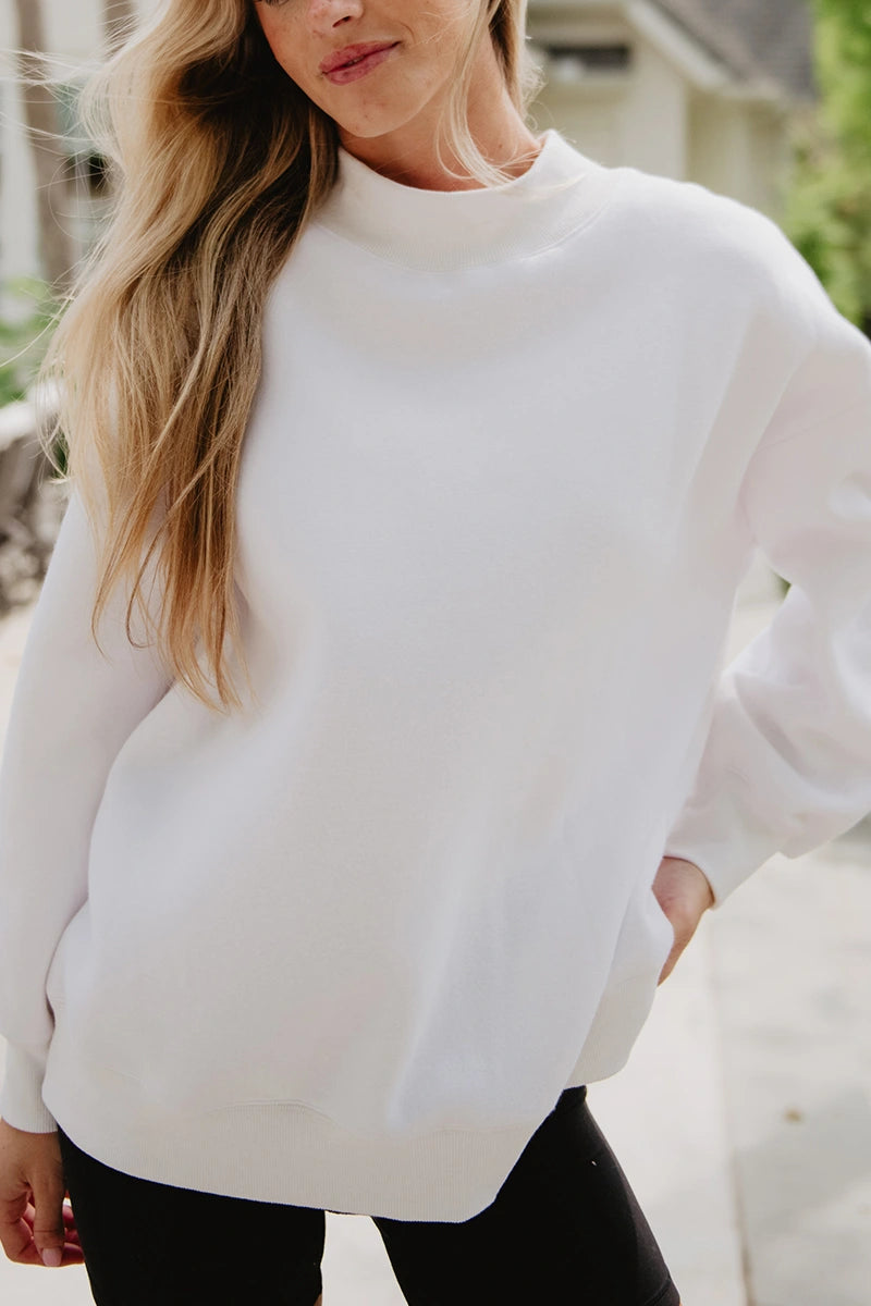 Cloud White Essential Wholesale Mockneck Crew