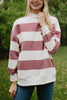 Wine and White Striped Wholesale Mockneck Sweatshirt