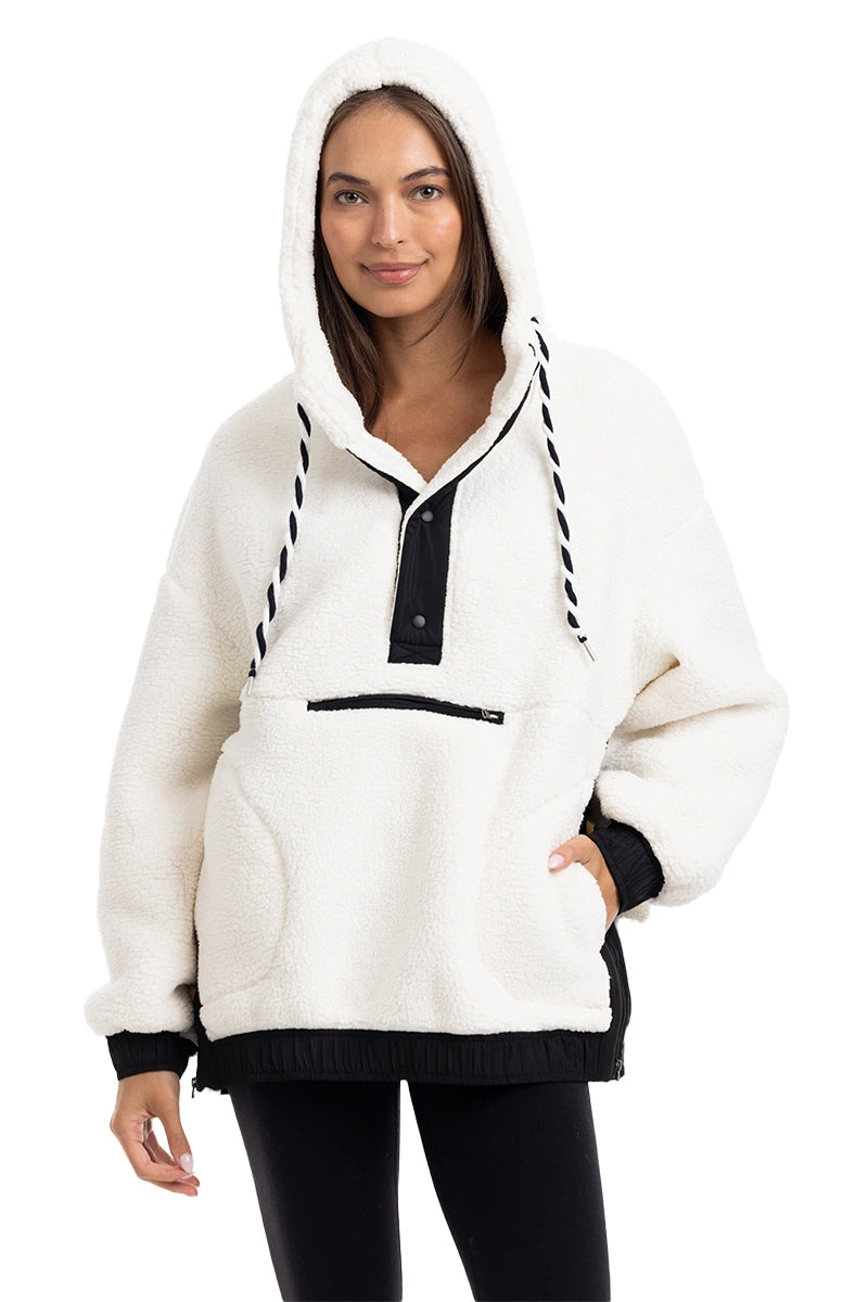White Two-Toned Sherpa Fleece Pullover Wholesale