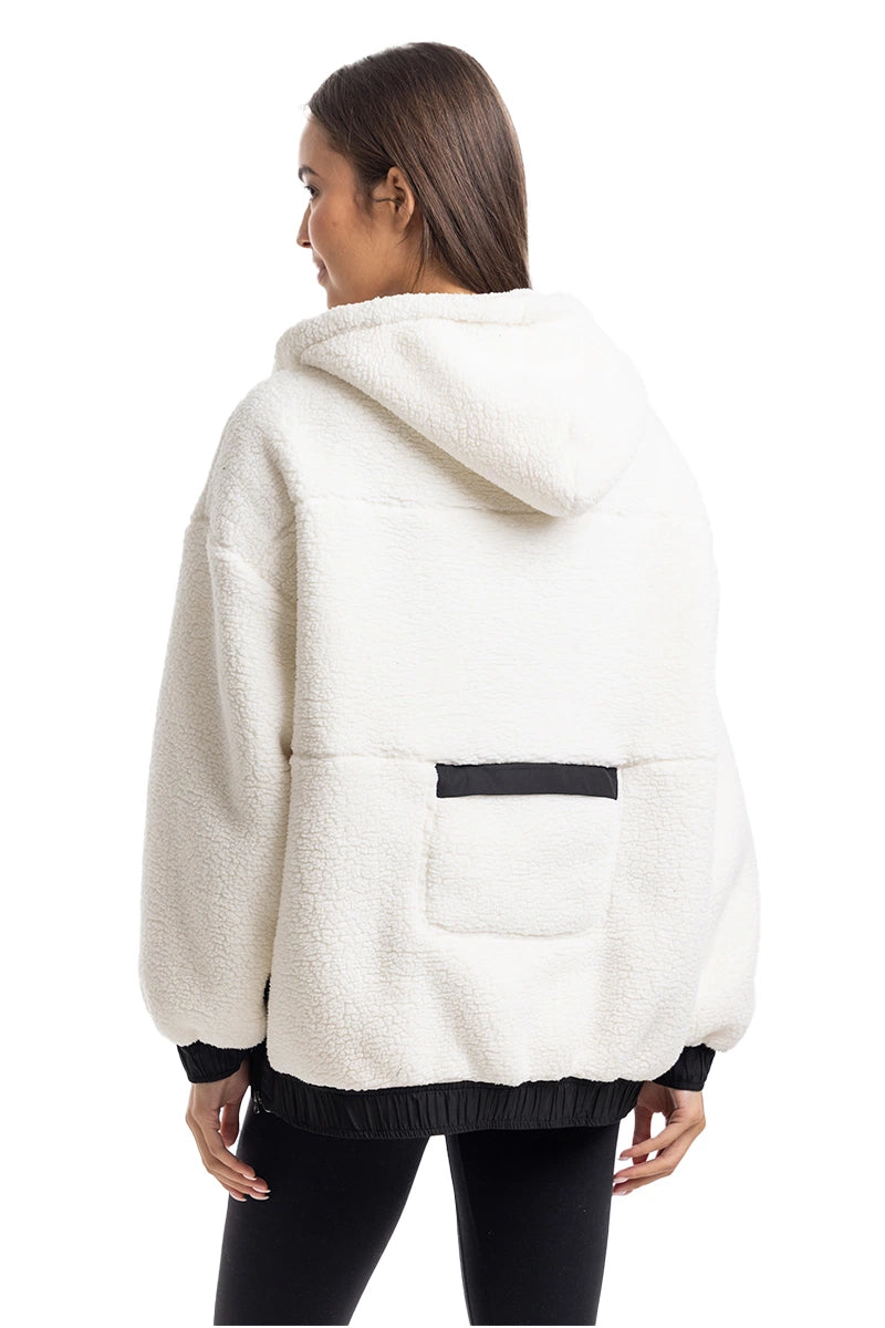 White Two-Toned Sherpa Fleece Pullover Wholesale