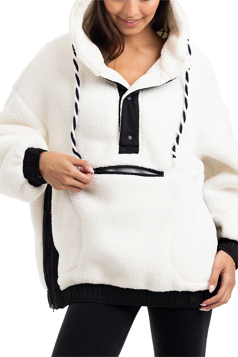 White Two-Toned Sherpa Fleece Pullover Wholesale