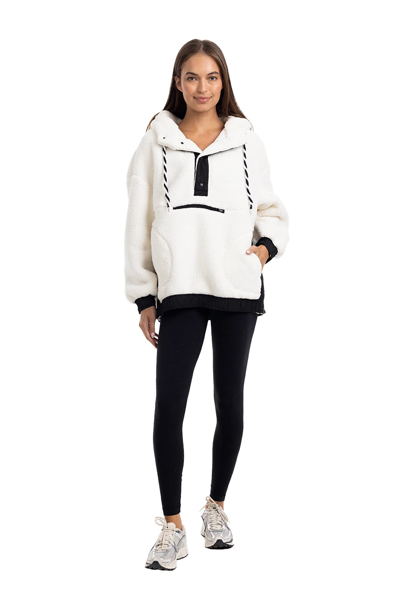 White Two-Toned Sherpa Fleece Pullover Wholesale