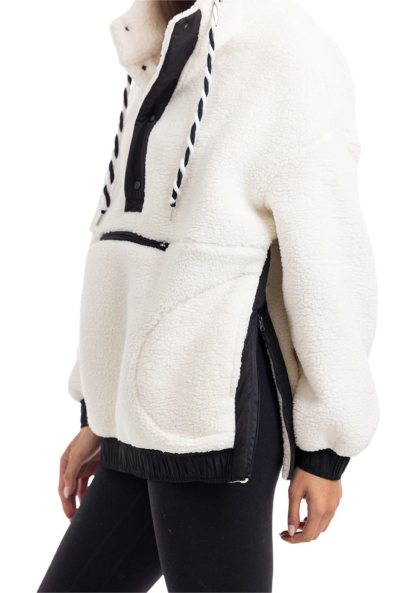 White Two-Toned Sherpa Fleece Pullover Wholesale