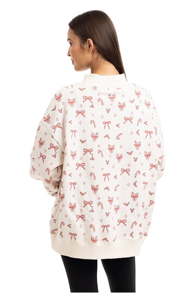 Bow Patch Reindeer Wholesale Mockneck Women