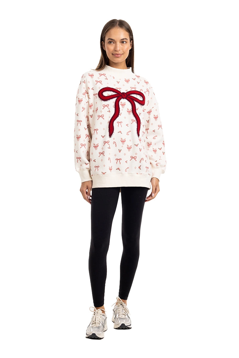 Bow Patch Reindeer Wholesale Mockneck Women