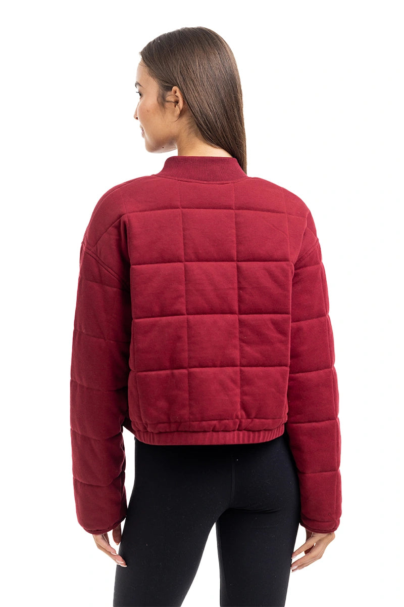 Wine Cropped Wholesale Quilted Bomber Jacket