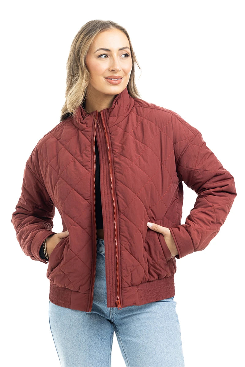 Wine Sporty Diamond Quilted Jacket Wholesale