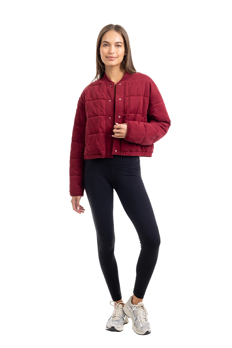 Wine Cropped Wholesale Quilted Bomber Jacket