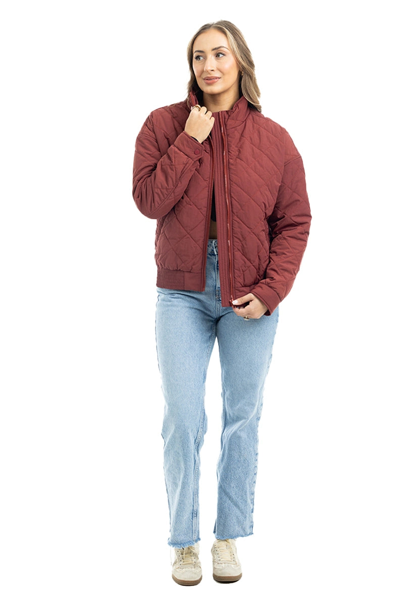 Wine Sporty Diamond Quilted Jacket Wholesale
