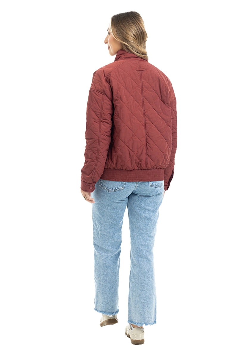Wine Sporty Diamond Quilted Jacket Wholesale