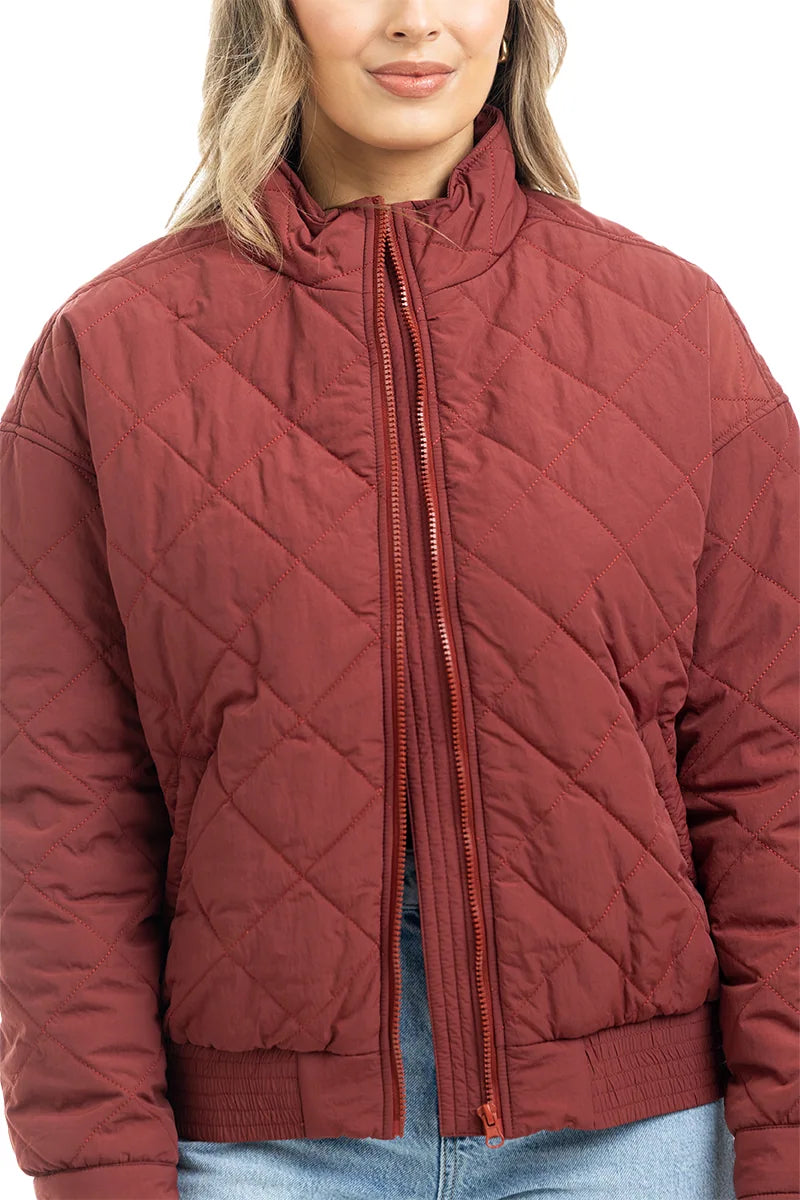 Wine Sporty Diamond Quilted Jacket Wholesale