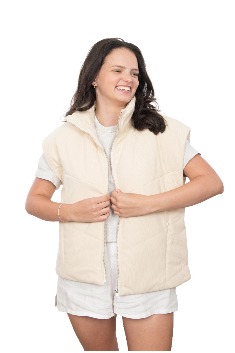 Off White Corduroy Wholesale Puffer Vest
