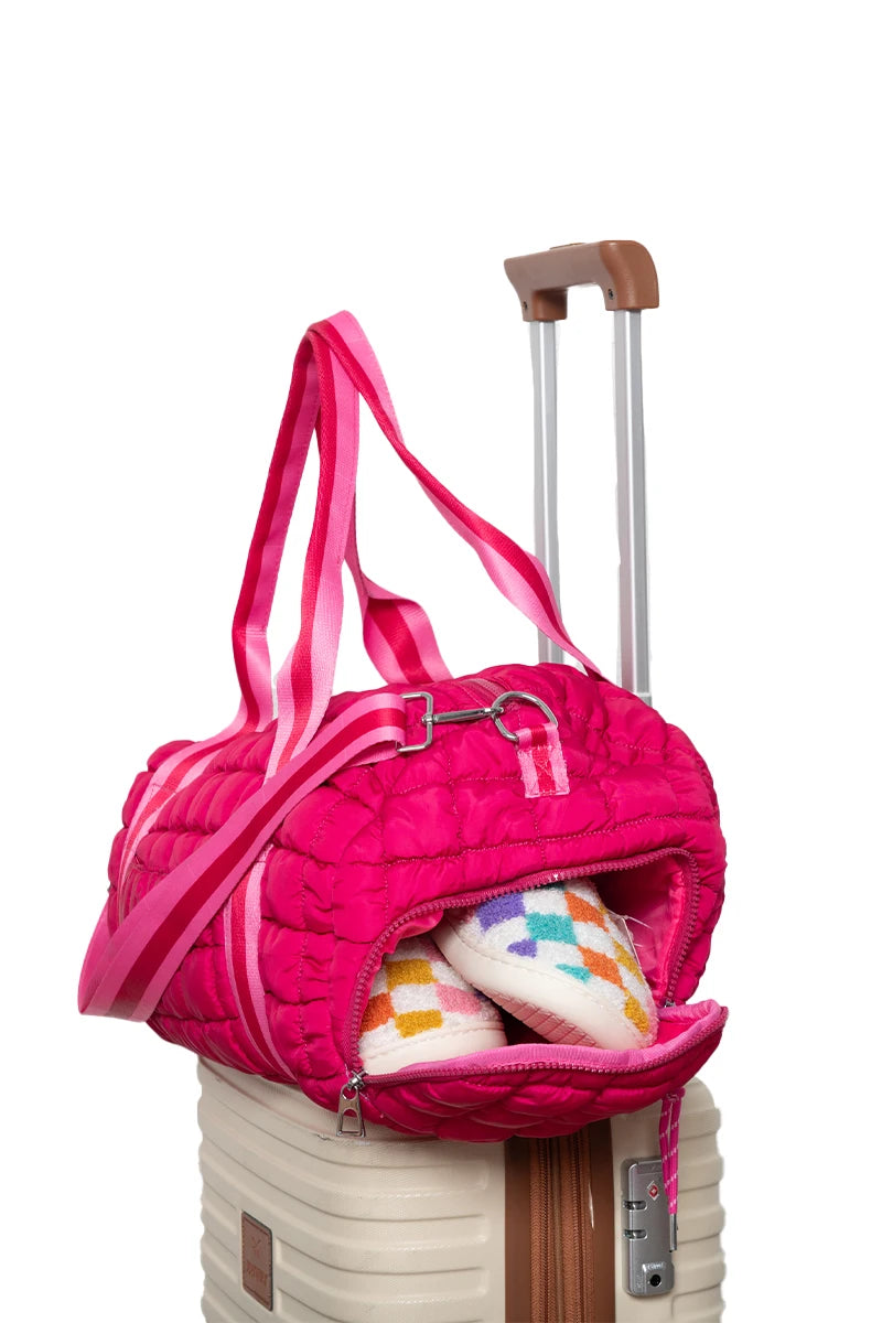Hot Pink Striped Wholesale Quilted Duffel Bag