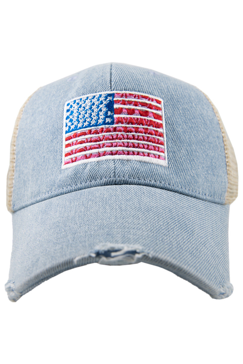 American Flag Trucker Wholesale Denim Hat