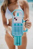 Aqua and Green Striped Wholesale Tumbler Pouch Bag