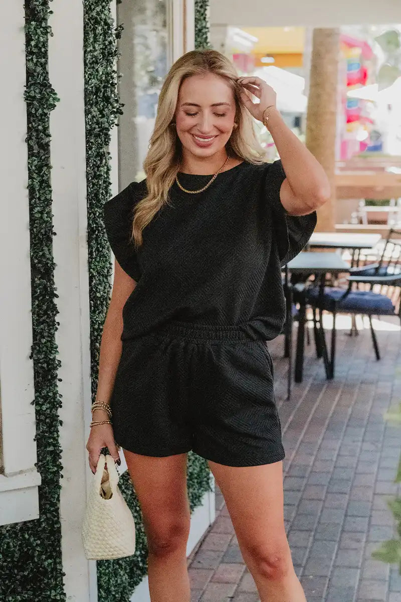 Black Jacquard Wholesale Two Piece Sets Women