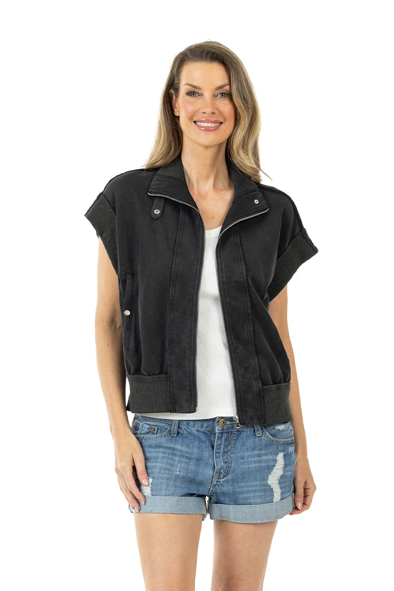 Black Garment Washed Wholesale Cropped Denim Vests