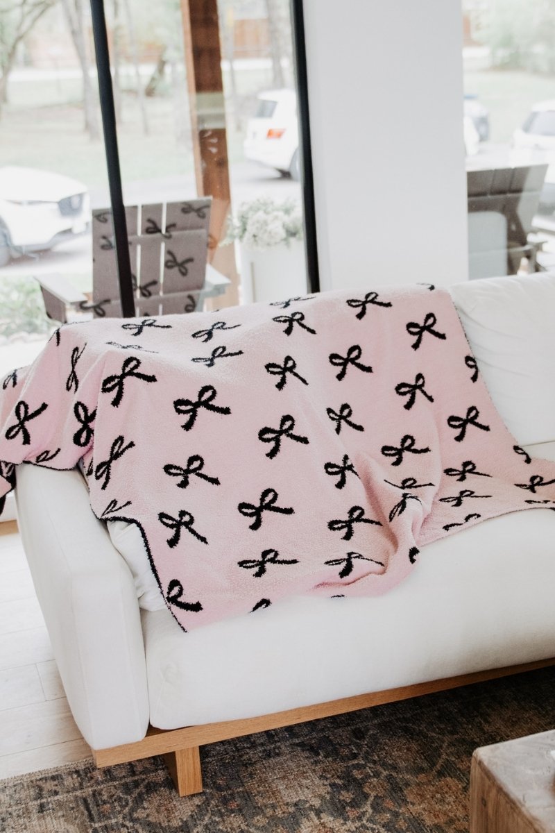 Pink and Black Bows Wholesale Double Sided Throw Blanket