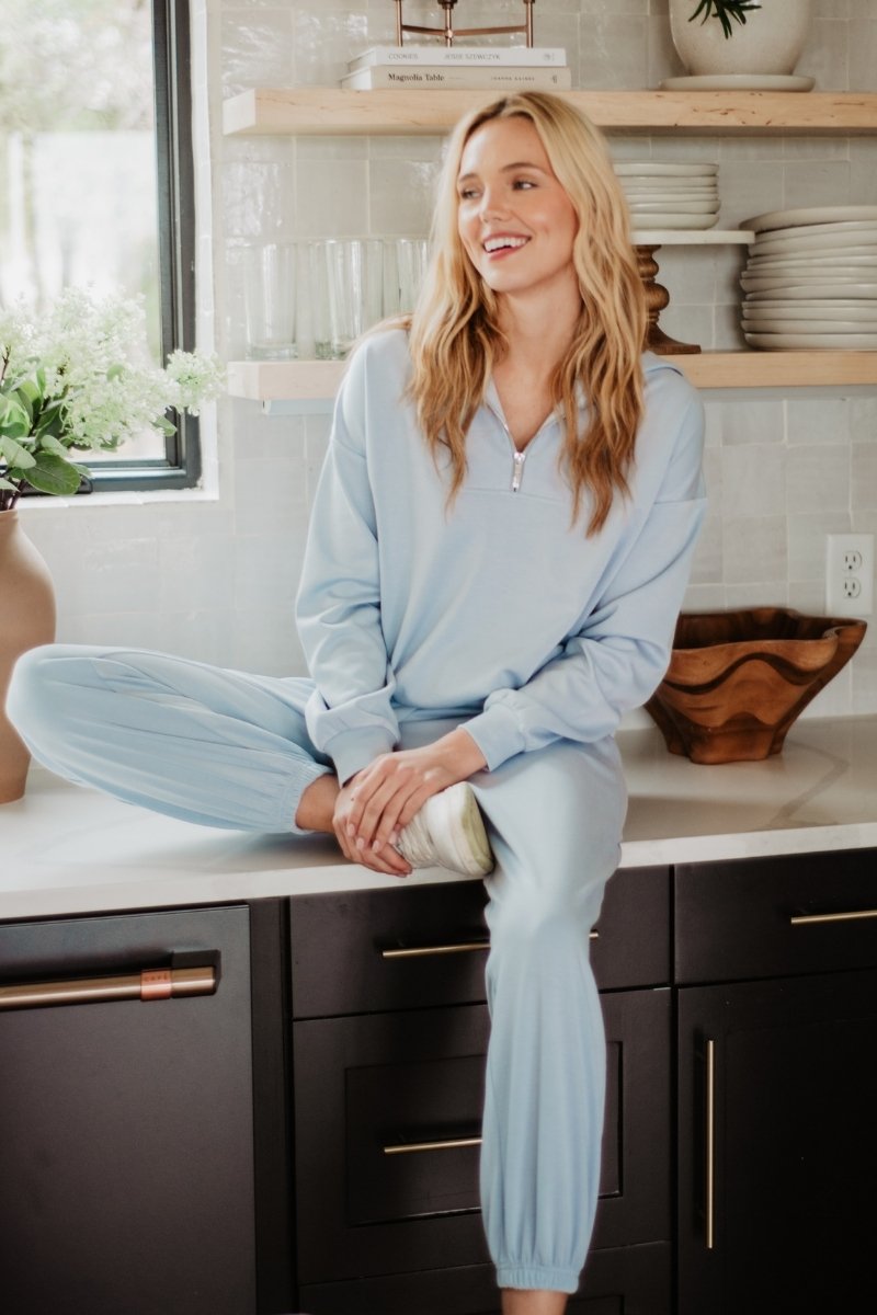 Light Blue Half Zip Lounge Set