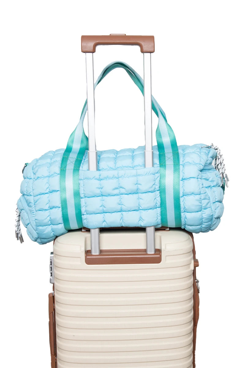 Light Blue Two Toned Wholesale Quilted Duffel Bag