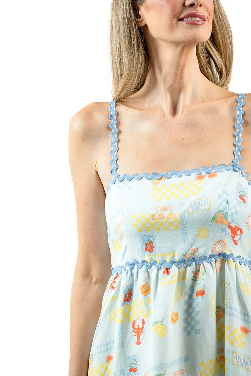 Light Blue Italian Summer Wholesale Flowy Maxi Dress