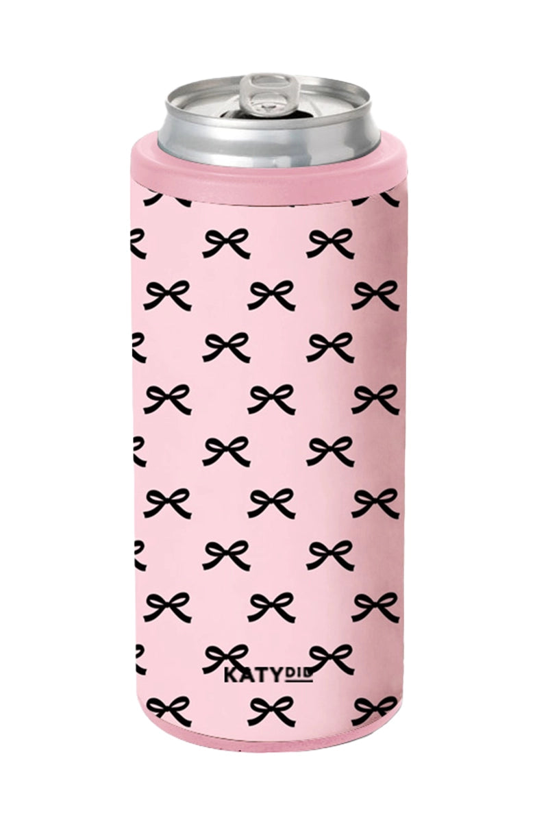 Black & Pink Mini Bows Slim Can Koozie