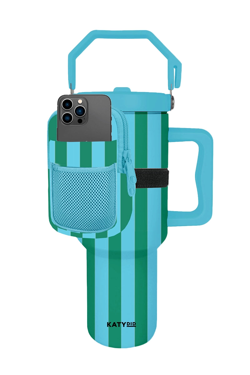 Aqua and Green Striped Wholesale Tumbler Pouch Bag